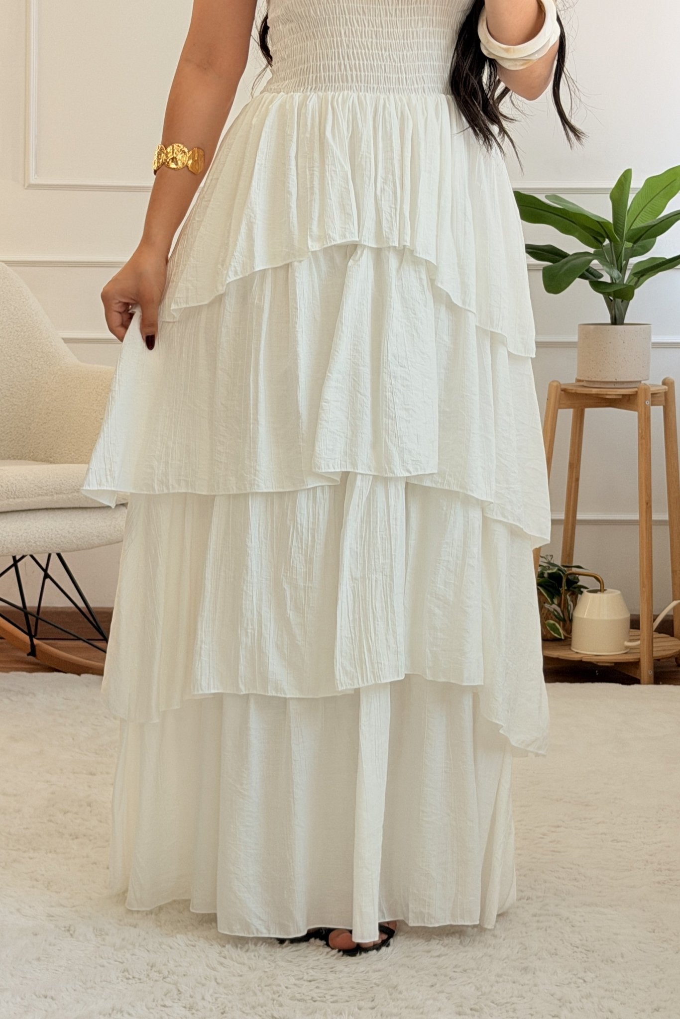 Vestido comprido cai-cai com folhos - lavishiochicvestidolavishiochic