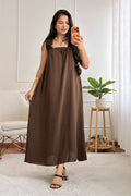 Vestido comprido de alças com folho e laço - lavishiochicvestidolavishiochic