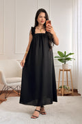 Vestido comprido de alças com folho e laço - lavishiochicvestidolavishiochic