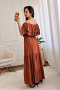 Vestido comprido de decote ombro a ombro - lavishiochicvestidolavishiochic