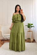 Vestido comprido de decote ombro a ombro - lavishiochicvestidolavishiochic