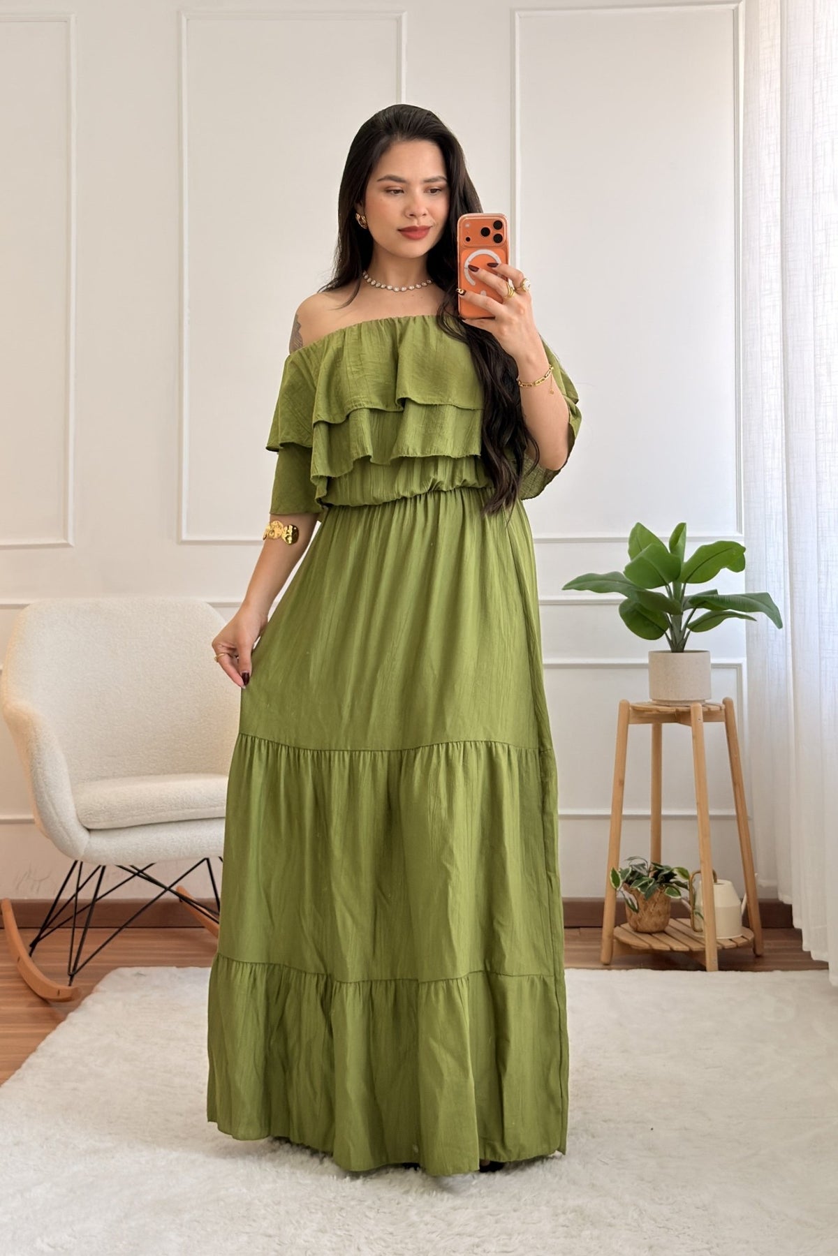 Vestido comprido de decote ombro a ombro - lavishiochicvestidolavishiochic