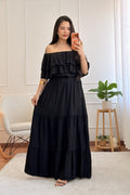 Vestido comprido de decote ombro a ombro - lavishiochicvestidolavishiochic