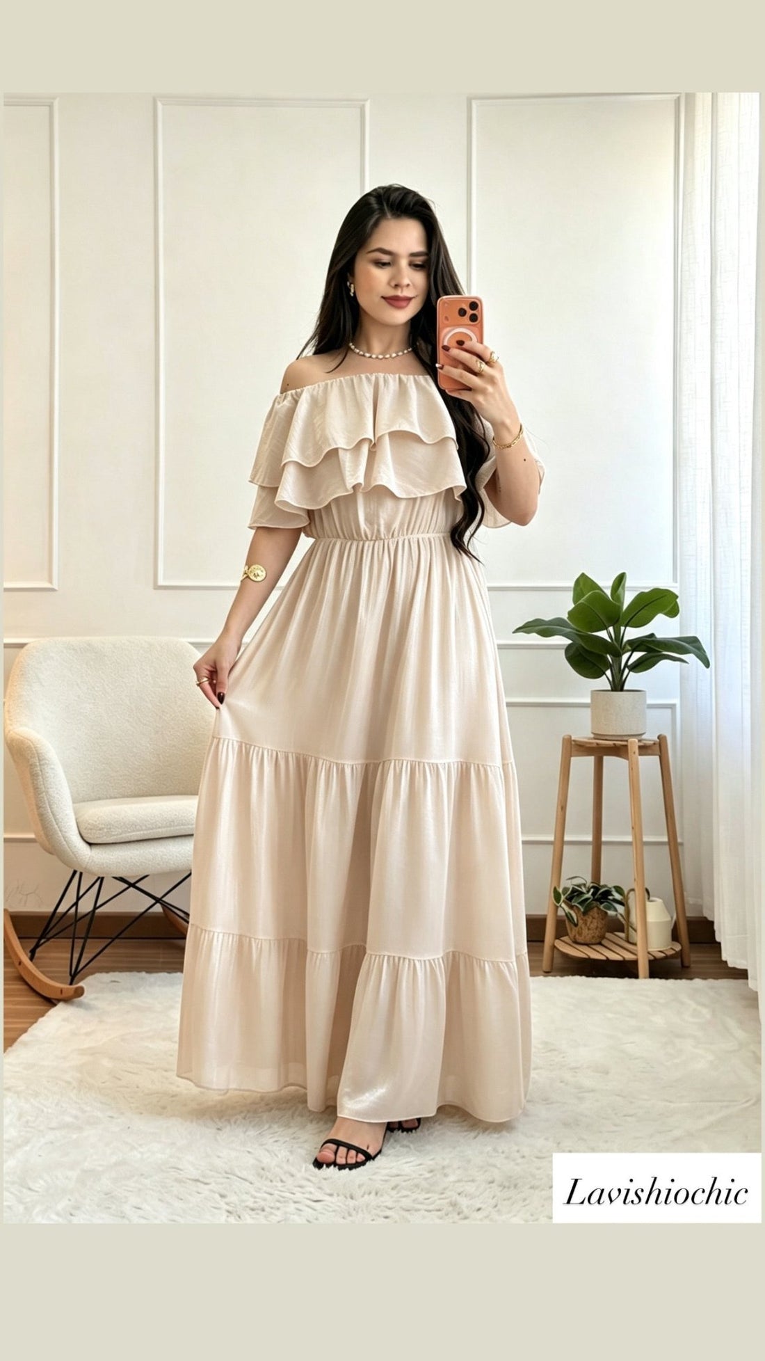 Vestido comprido de decote ombro a ombro - lavishiochicvestidolavishiochic