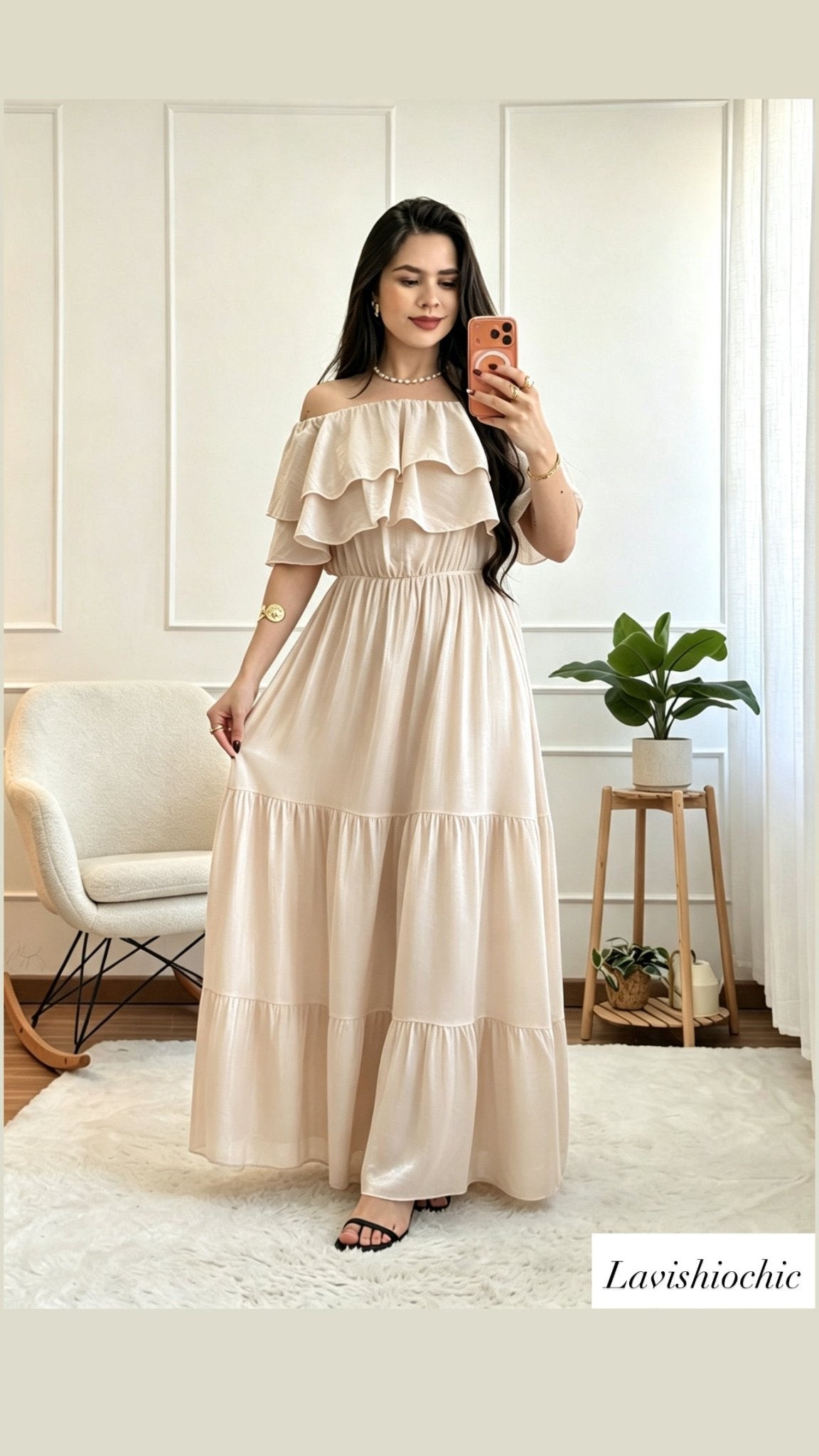 Vestido comprido de decote ombro a ombro - lavishiochicvestidolavishiochic