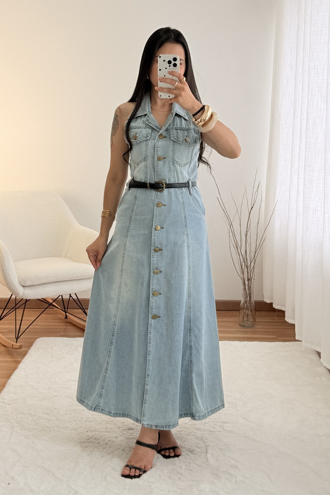 Vestido comprido em ganga sem mangas AZAKA - lavishiochicvestidoAZAKA