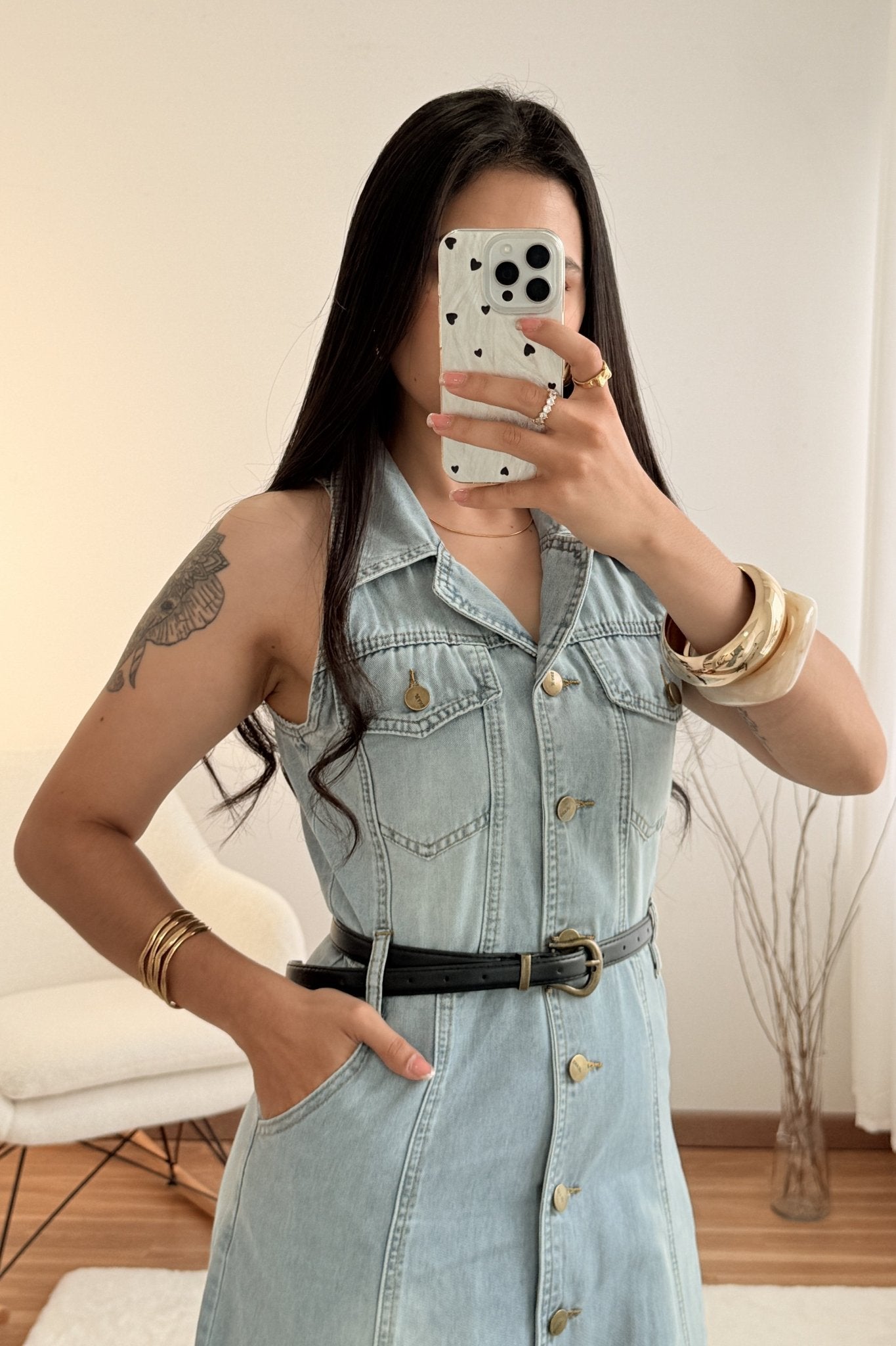 Vestido comprido em ganga sem mangas AZAKA - lavishiochicvestidoAZAKA
