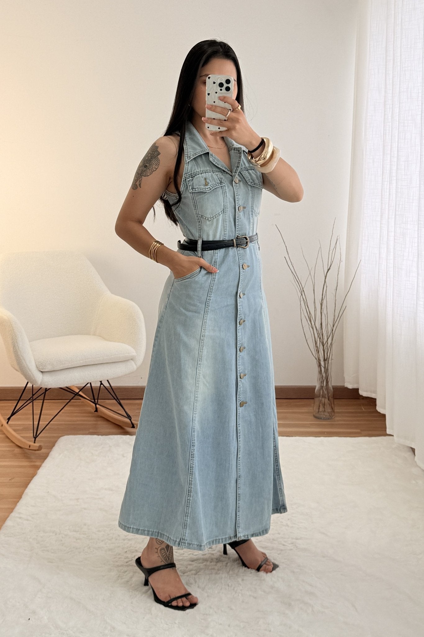 Vestido comprido em ganga sem mangas AZAKA - lavishiochicvestidoAZAKA