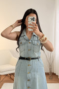 Vestido comprido em ganga sem mangas AZAKA - lavishiochicvestidoAZAKA