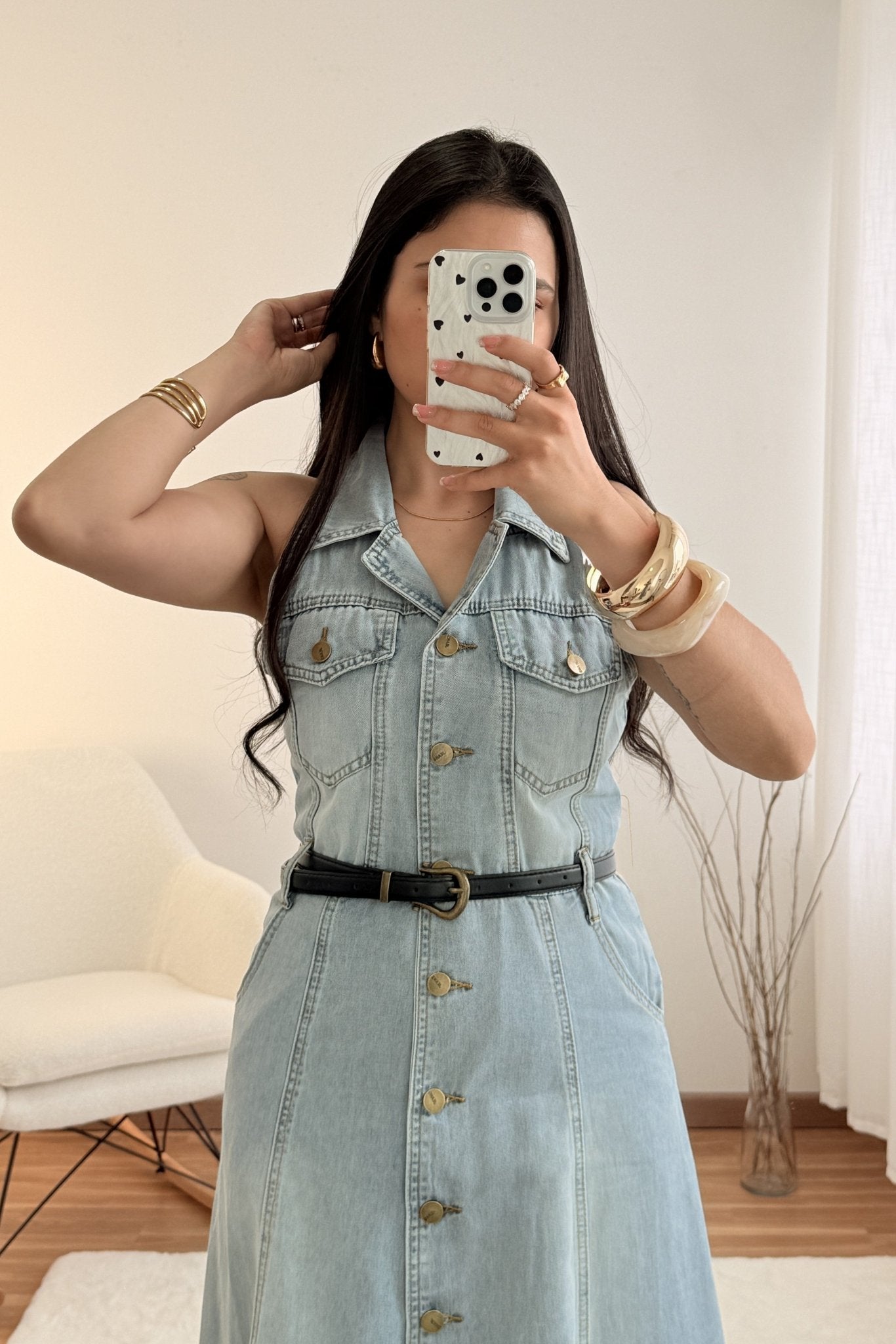 Vestido comprido em ganga sem mangas AZAKA - lavishiochicvestidoAZAKA
