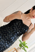 Vestido comprido em tule com franjas e lantejoulas LUMINA - lavishiochicvestidolumina