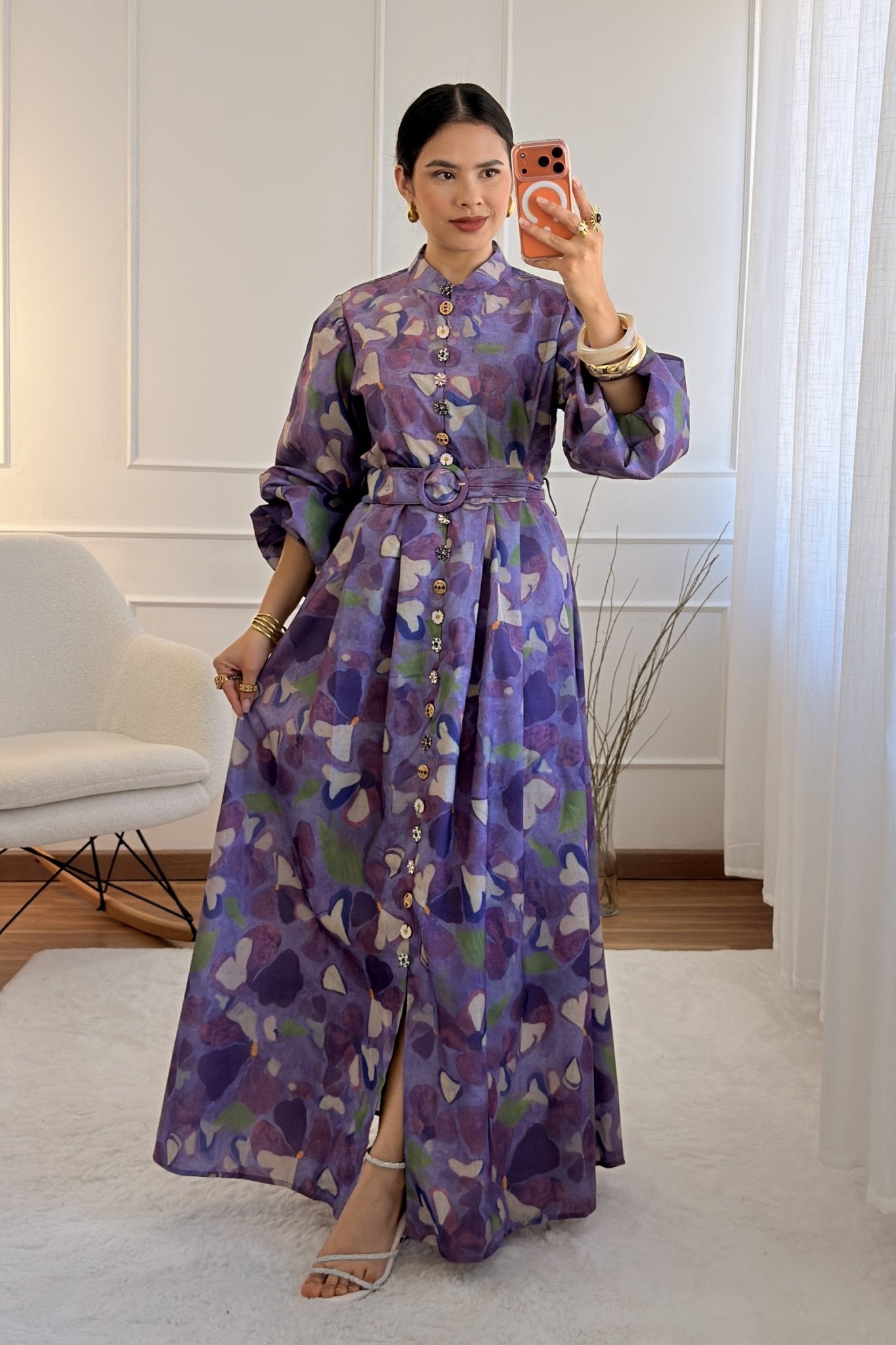 Vestido comprido estampado com cinto - lavishiochicvestidolavishiochic
