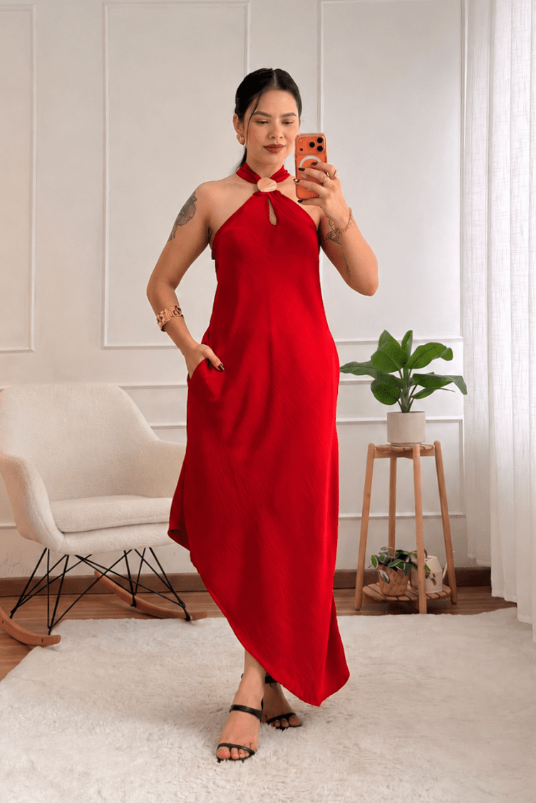 Vestido comprido halter assimétrico - lavishiochicvestidolavishiochic