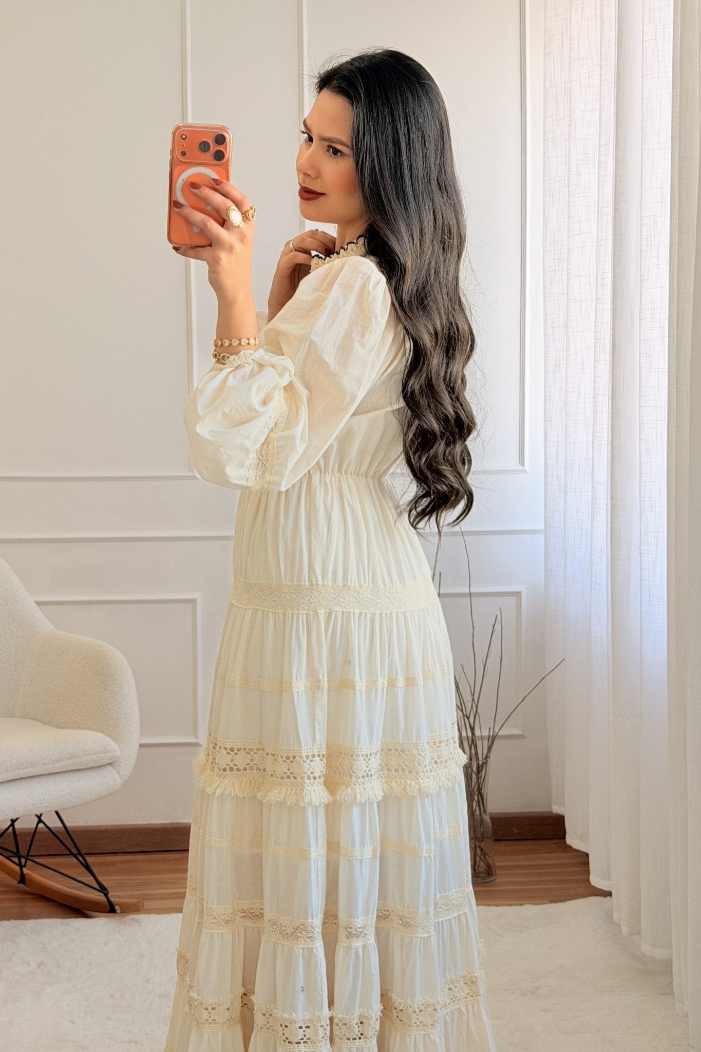 Vestido comprido romântico com renda - lavishiochicvestidolavishiochic