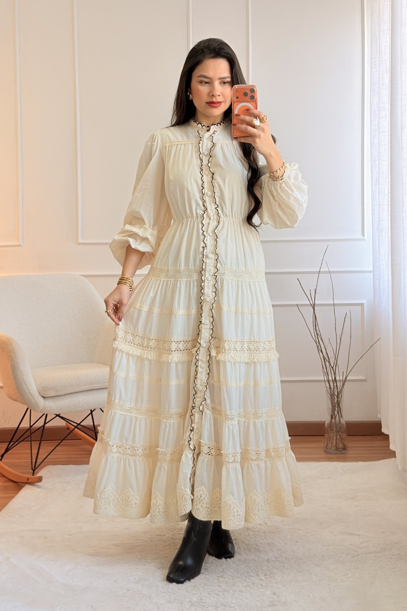 Vestido comprido romântico com renda - lavishiochicvestidolavishiochic