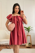 Vestido curto às riscas com manga bufante - lavishiochicvestidolavishiochic