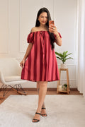 Vestido curto às riscas com manga bufante - lavishiochicvestidolavishiochic