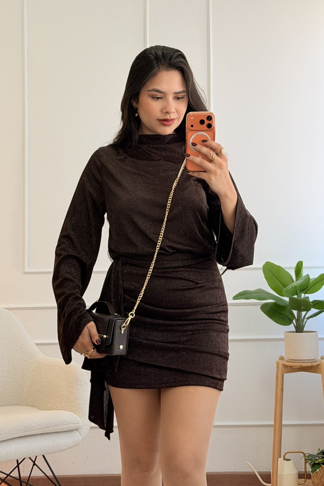 Vestido curto com brilho e saia drapeada IVIVI - lavishiochicvestidoIVIVI
