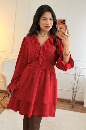 Vestido Curto com Folhos e Brilho - lavishiochicvestidolavishiochic