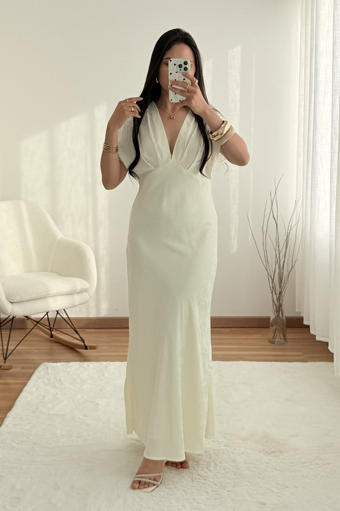 Vestido decote em V e detalhe jacquard - lavishiochicvestidolavishiochic