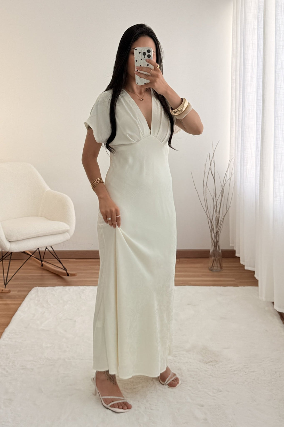 Vestido decote em V e detalhe jacquard - lavishiochicvestidolavishiochic