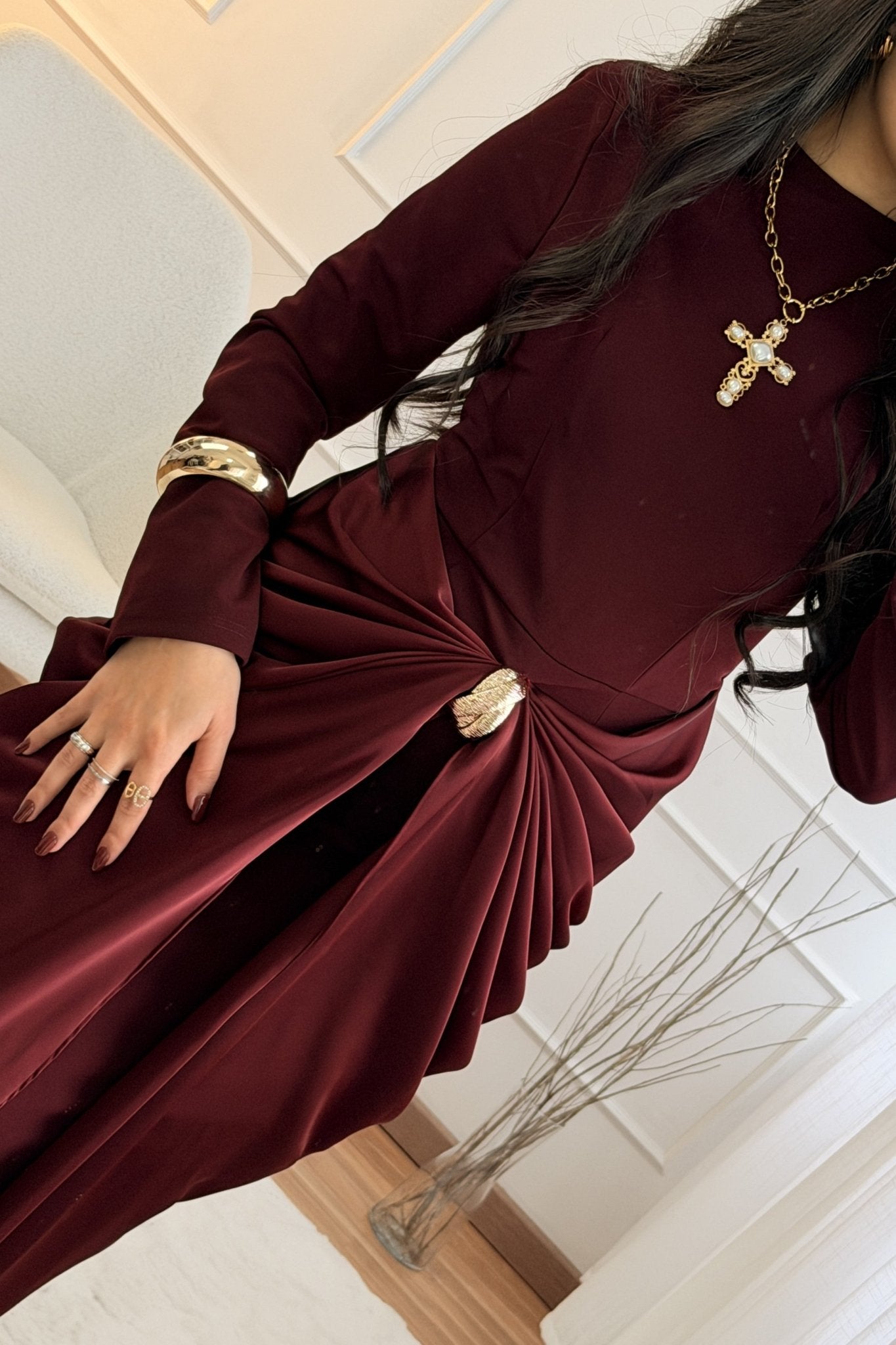 Vestido Drapeado e Aplique Dourado - lavishiochicvestidolavishiochic