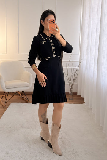 Vestido em malha com gola clássica - lavishiochicvestidolavishiochic