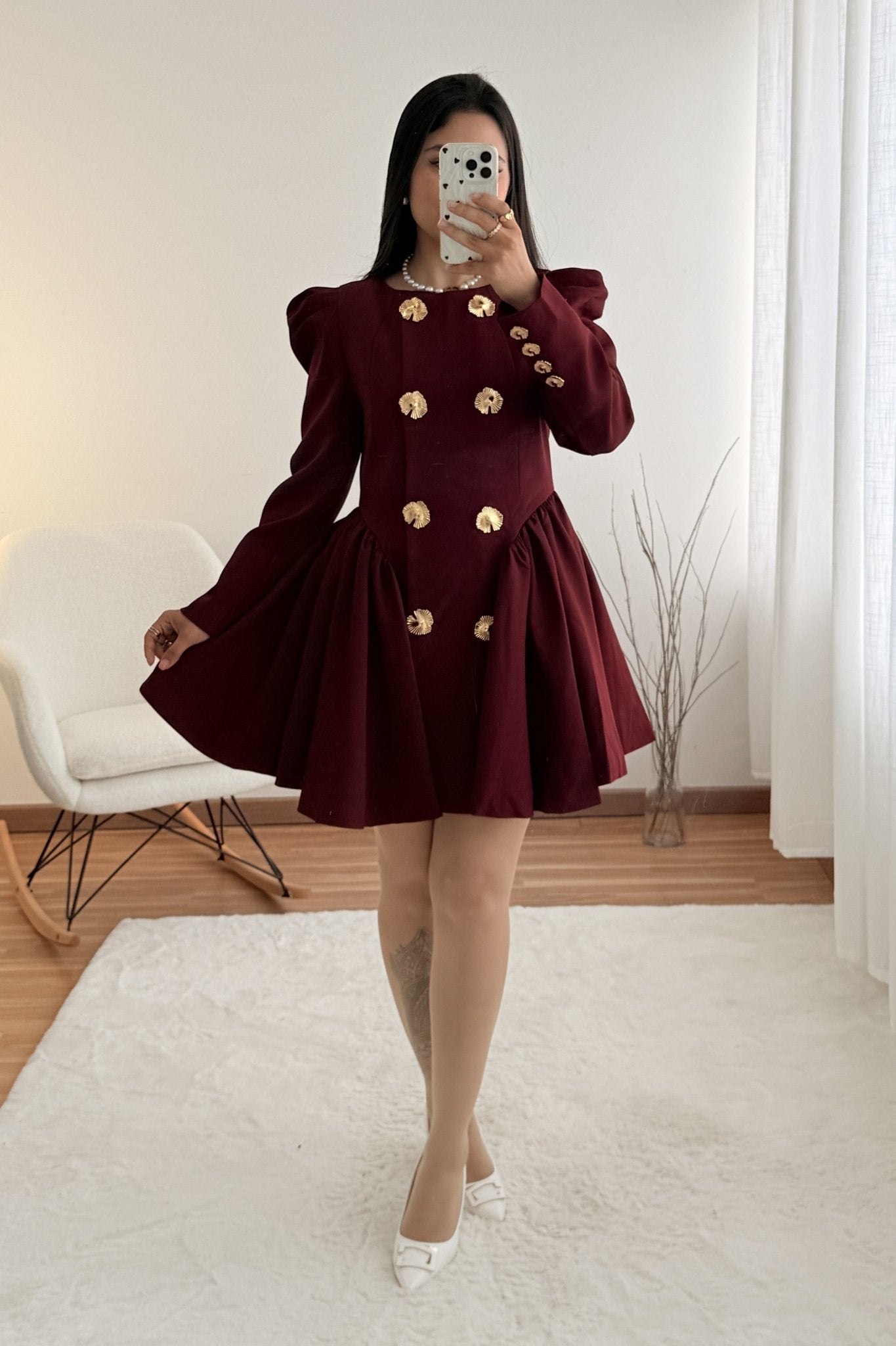 Vestido estruturado com botões dourados MOCHY - lavishiochicvestidomochy