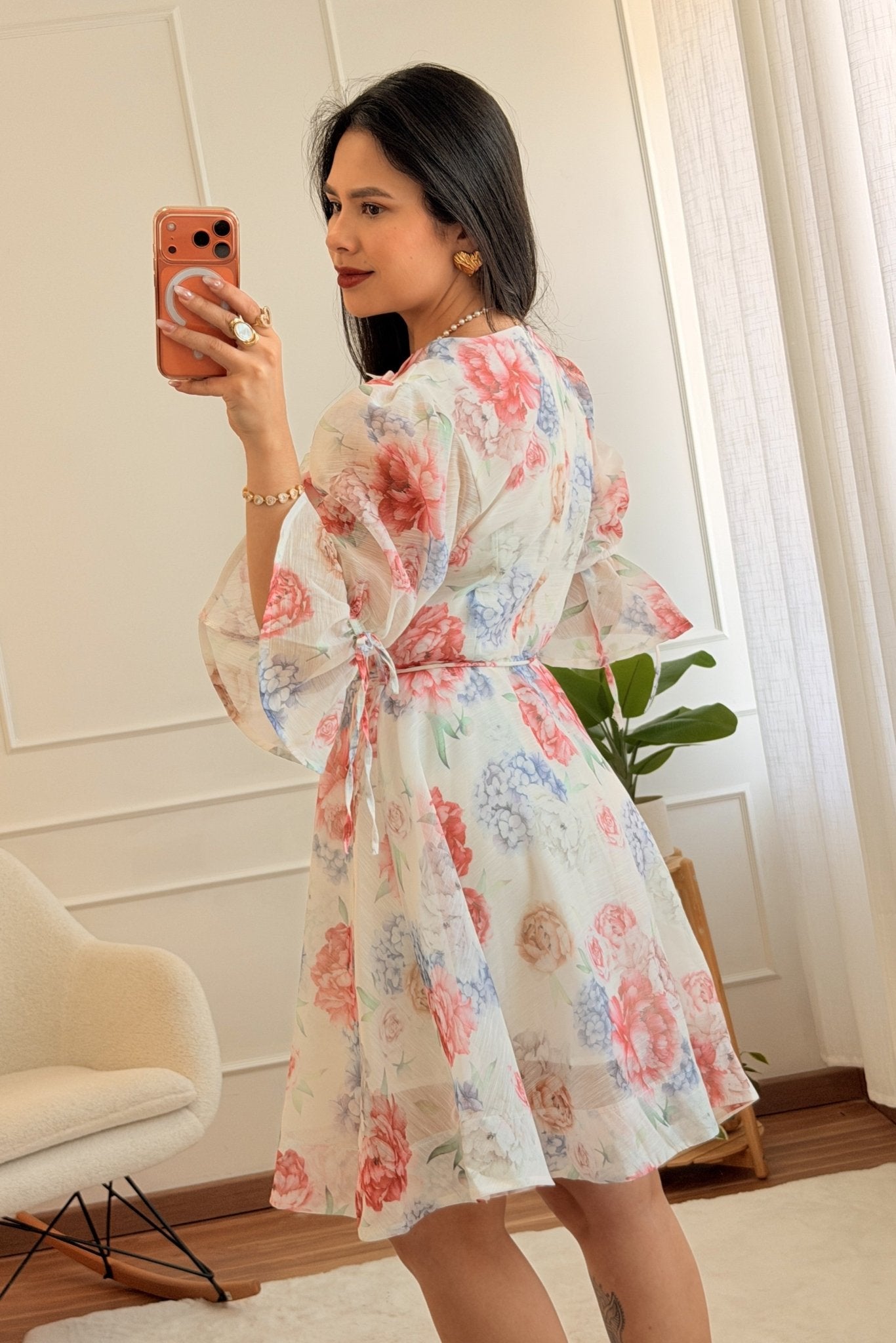 Vestido floral com folhos e manga fluida FLAMMODE - lavishiochicvestidoFlammode