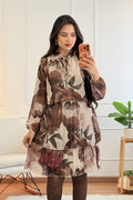 Vestido floral com laço e saia plissada em camadas - lavishiochicvestidolavishiochic
