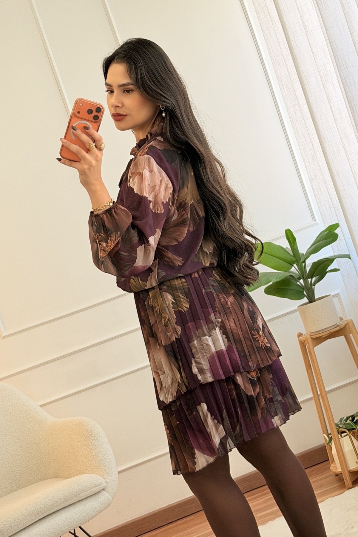 Vestido floral com laço e saia plissada em camadas - lavishiochicvestidolavishiochic