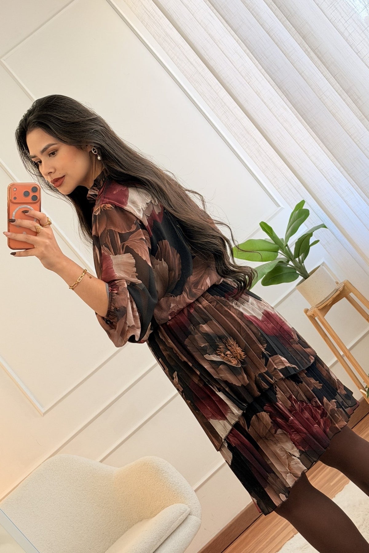 Vestido floral com laço e saia plissada em camadas - lavishiochicvestidolavishiochic