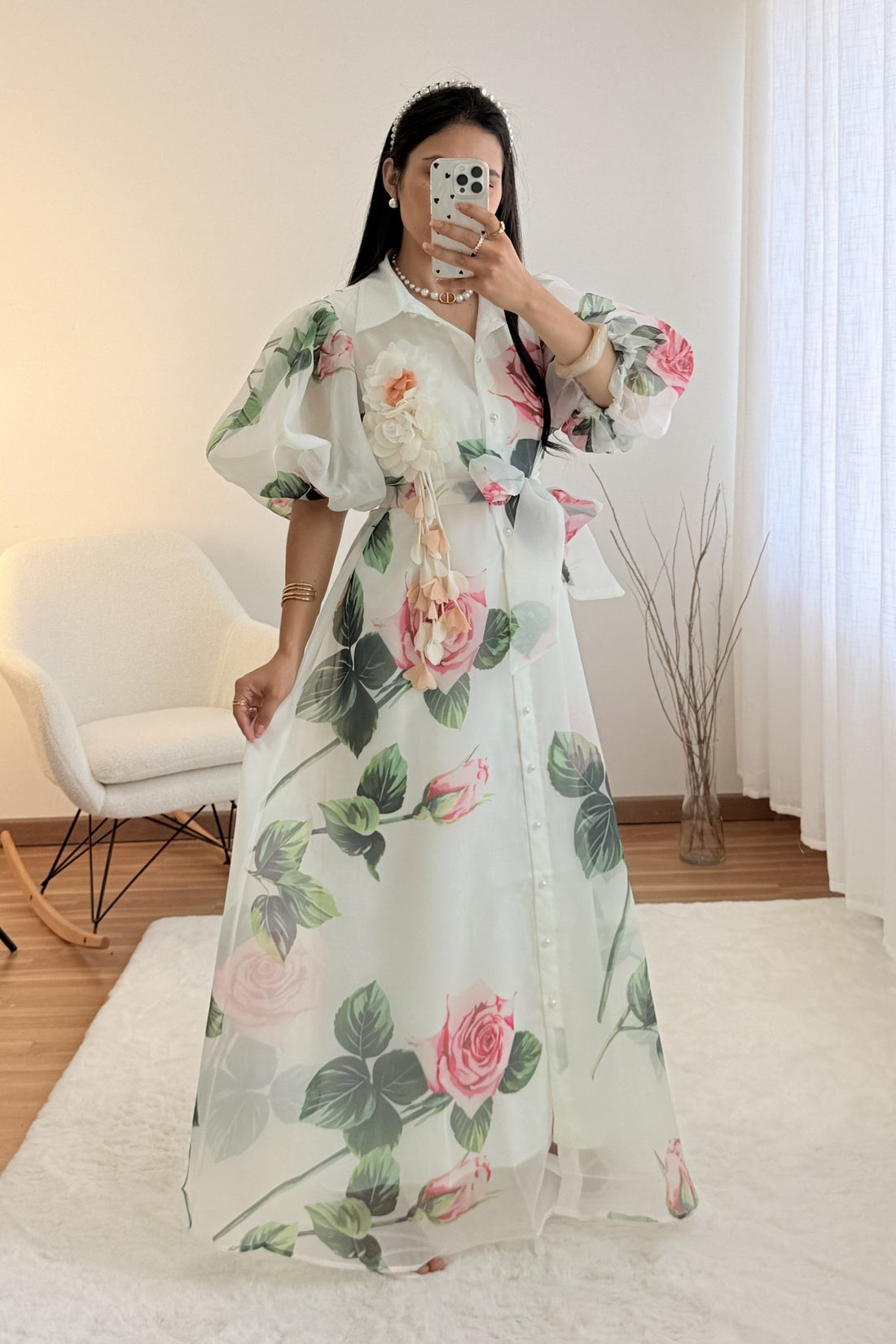 Vestido floral elegante com laço frontal - lavishiochicvestidolavishiochic
