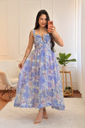 Vestido floral em tons de azul e rosa - lavishiochicvestidolavishiochic