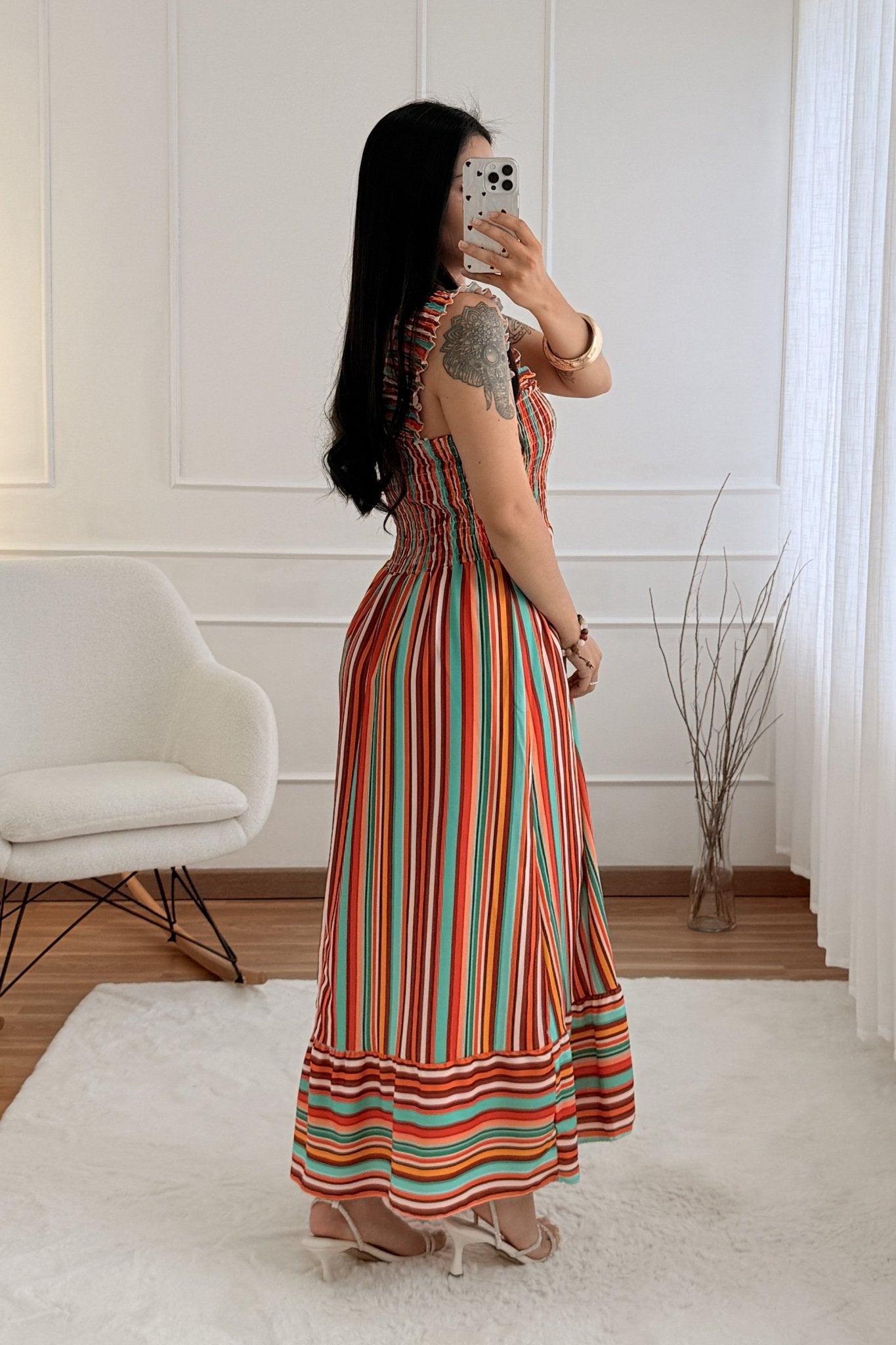 Vestido longo com alças franjadas - lavishiochicvestidolavishiochic