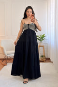 Vestido longo com bordado geométrico - lavishiochicvestidolavishiochic