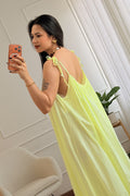 Vestido longo de alças com laços e barra em folho - lavishiochicvestidolavishiochic