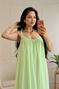 Vestido longo de alças com laços e barra em folho - lavishiochicvestidolavishiochic