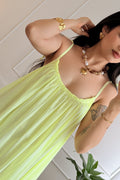 Vestido longo de alças com laços e barra em folho - lavishiochicvestidolavishiochic