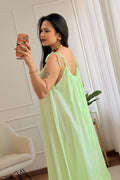 Vestido longo de alças com laços e barra em folho - lavishiochicvestidolavishiochic