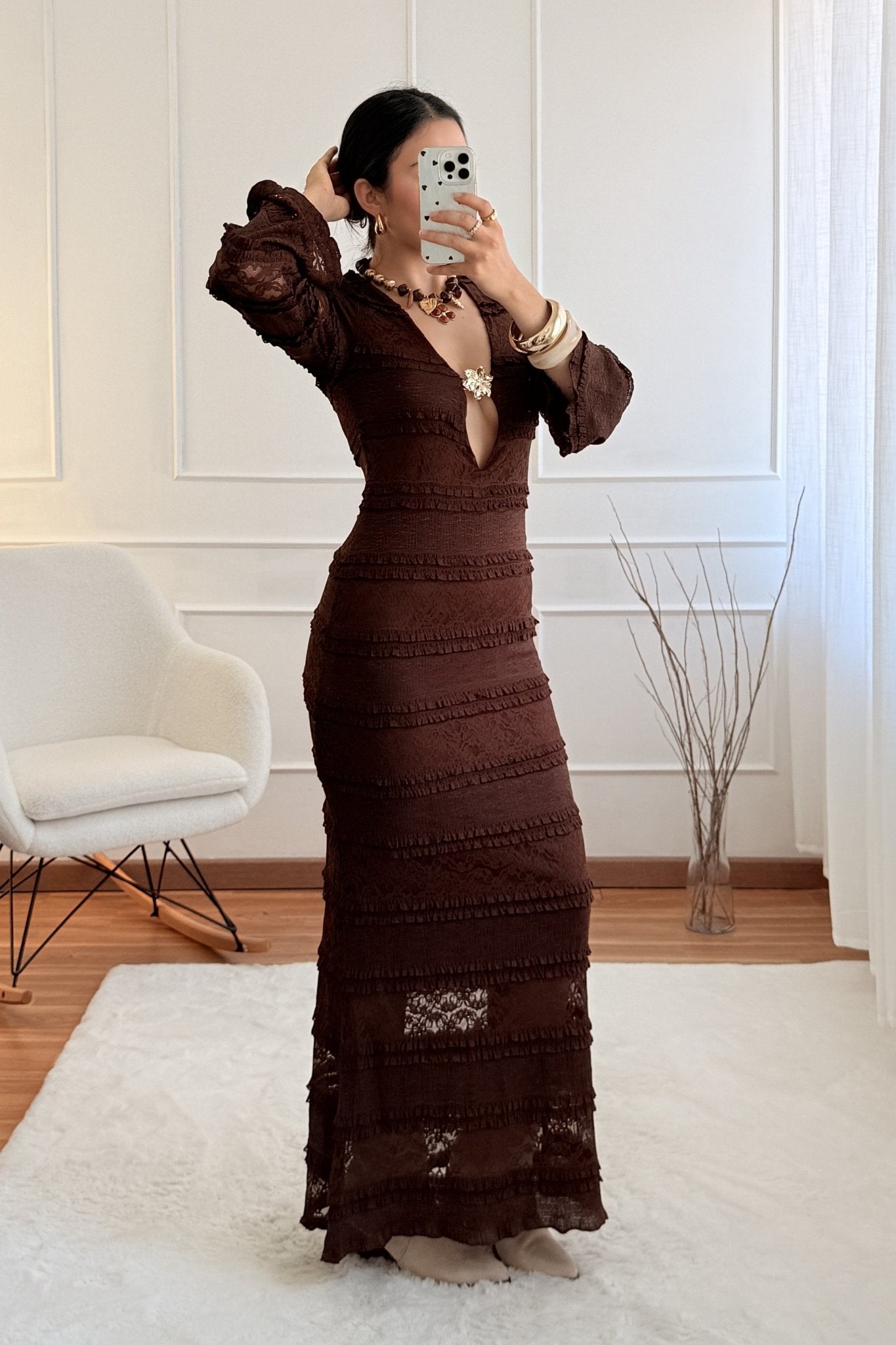 Vestido Longo de renda AZAKA - lavishiochicvestidoAZAKA