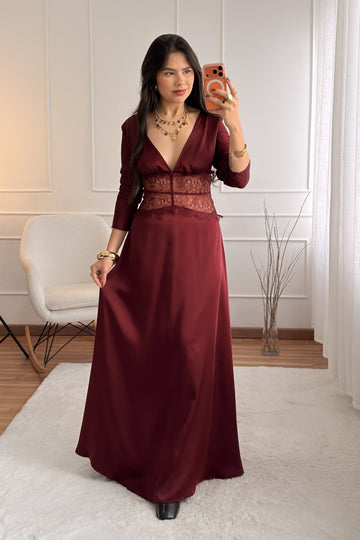 Vestido longo em cetim com renda - lavishiochicvestidolavishiochic