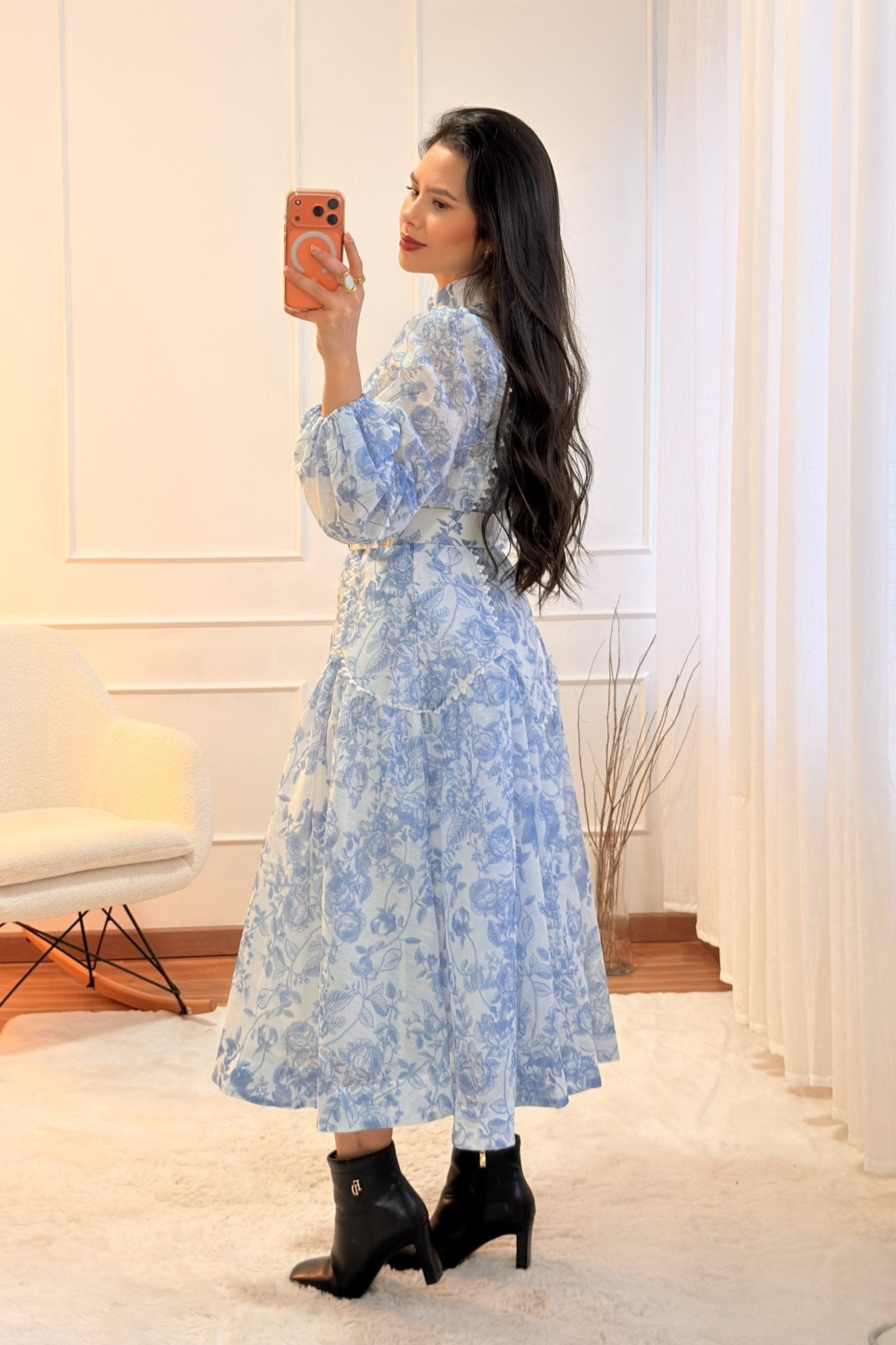 Vestido longo estampado com flores azul - lavishiochicvestidolavishiochic