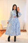 Vestido longo estampado com flores azul - lavishiochicvestidolavishiochic