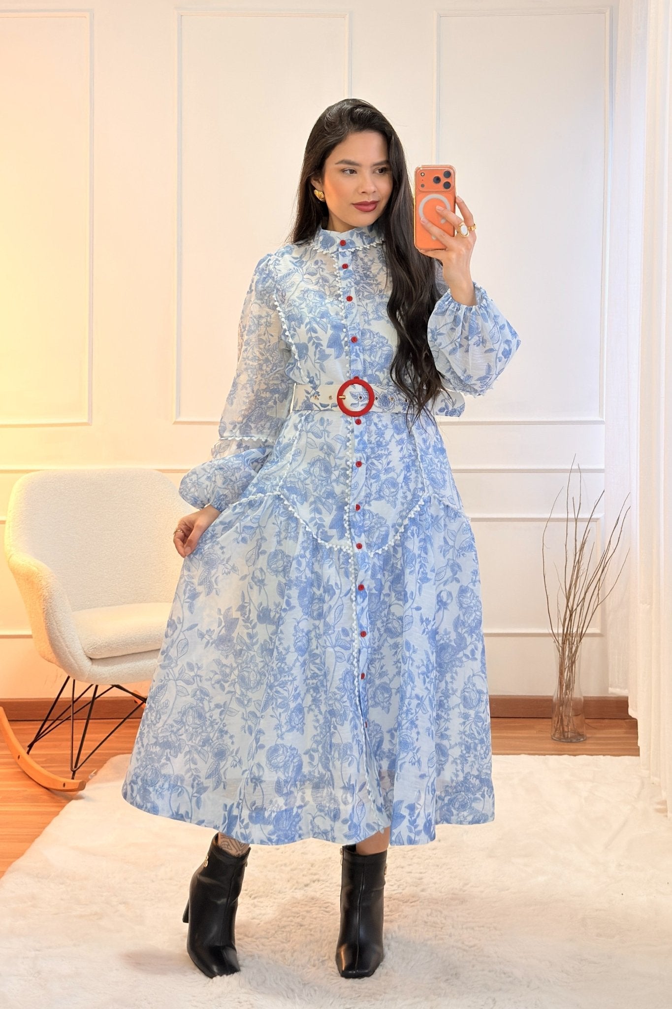 Vestido longo estampado com flores azul - lavishiochicvestidolavishiochic