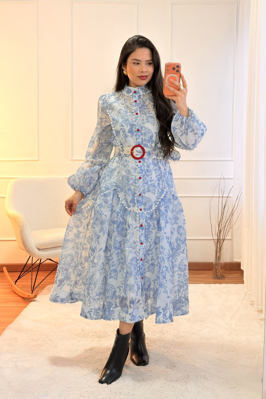 Vestido longo estampado com flores azul - lavishiochicvestidolavishiochic