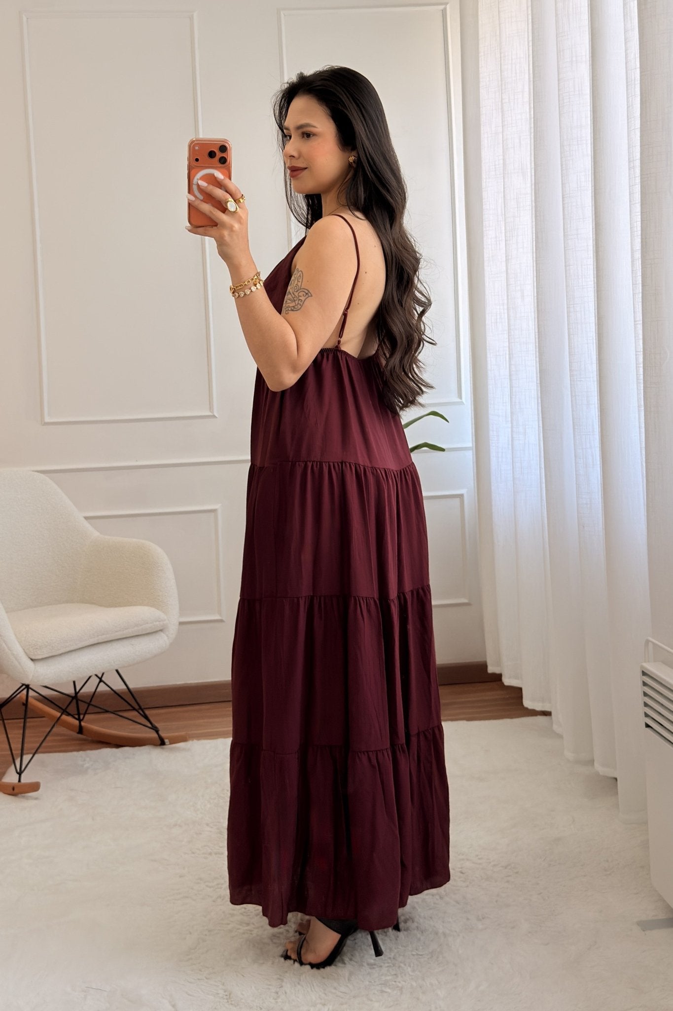 Vestido longo fluido com costuras efeito camadas - lavishiochicvestidolavishiochic