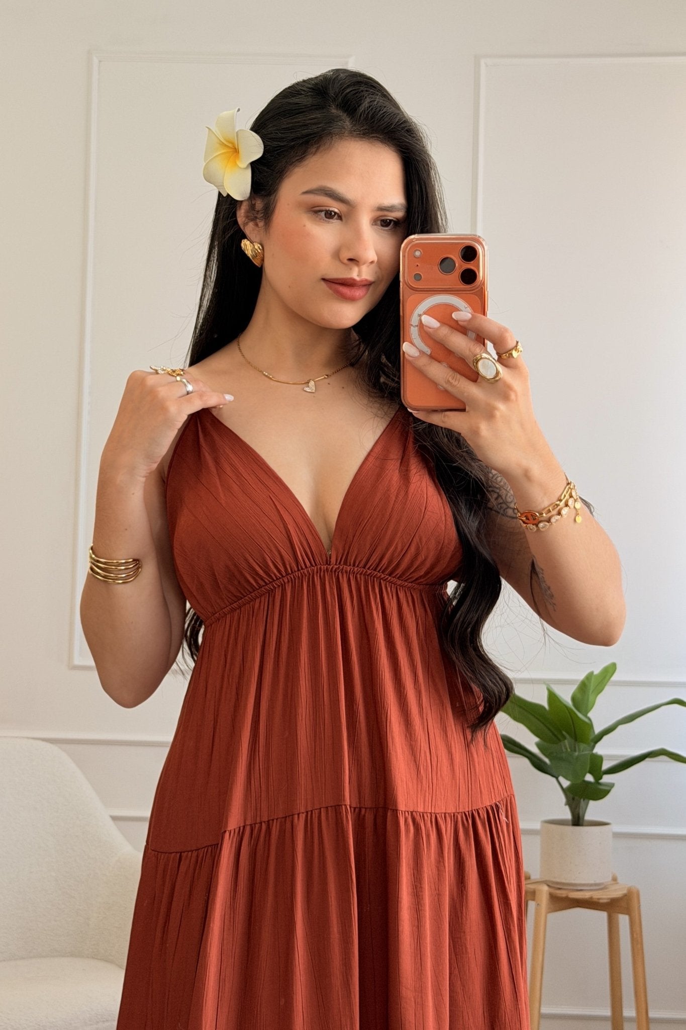 Vestido longo fluido com costuras efeito camadas - lavishiochicvestidolavishiochic