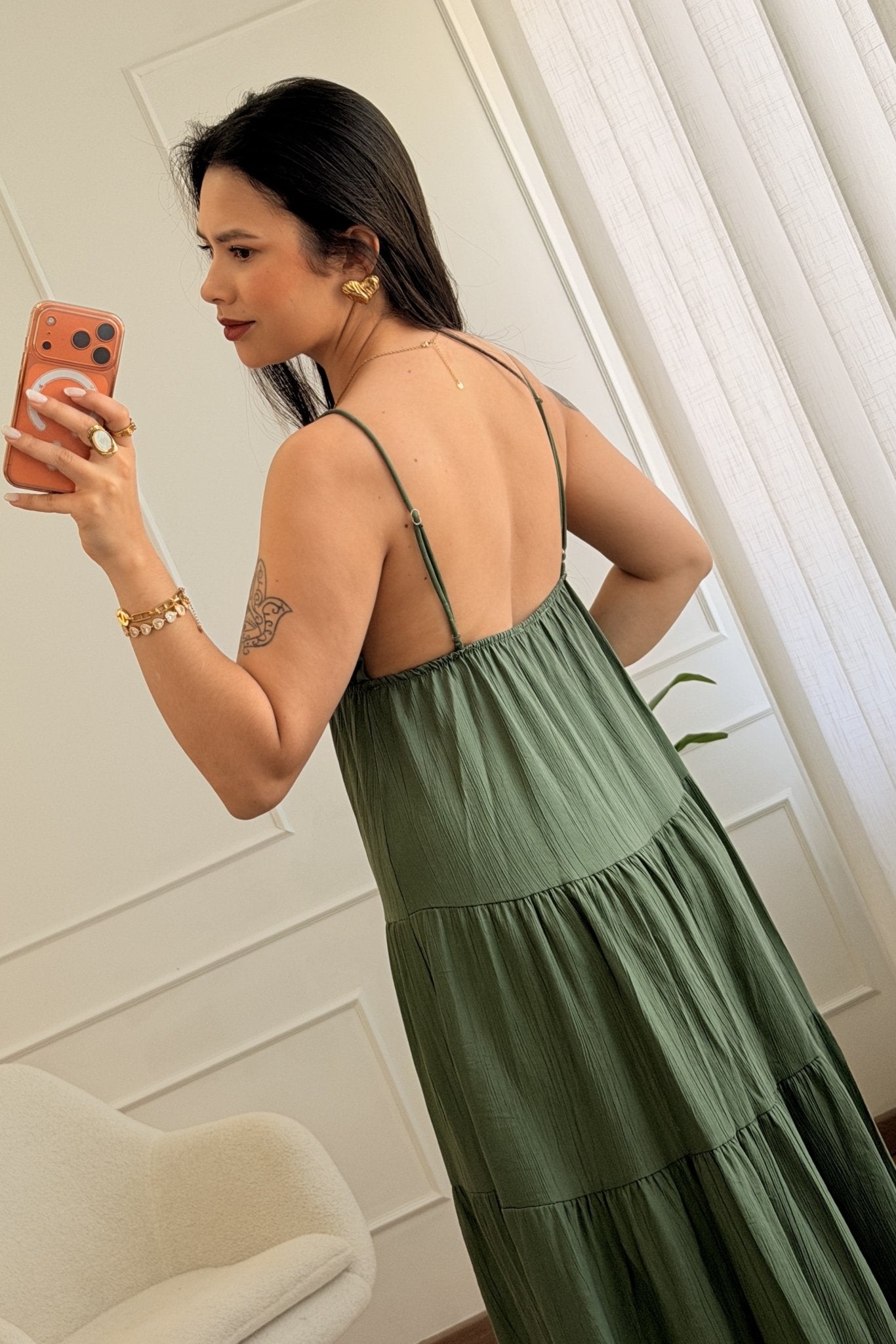 Vestido longo fluido com costuras efeito camadas - lavishiochicvestidolavishiochic