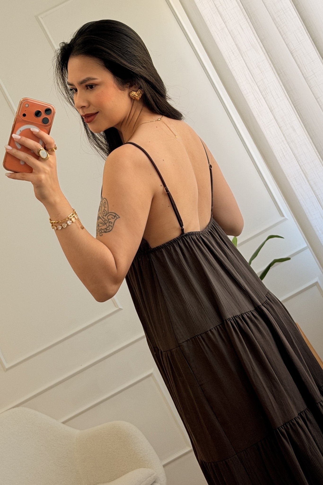 Vestido longo fluido com costuras efeito camadas - lavishiochicvestidolavishiochic